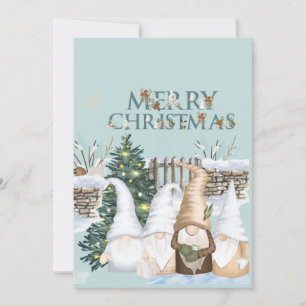 Merry Christmas Gnomes red and blue snow Holiday Card