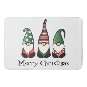Merry Christmas Gnomes Red Green Bath Mat