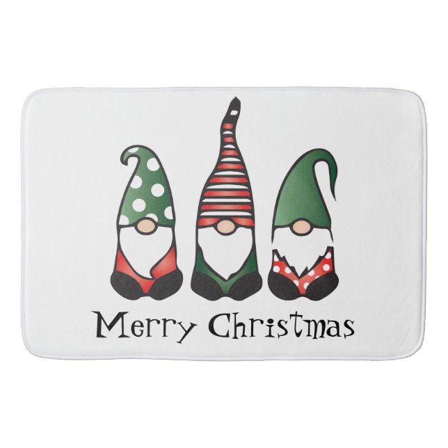 Merry Christmas Gnomes Red Green Bath Mat (Front)