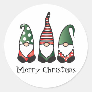 Merry Christmas Gnomes Red Green Classic Round Sticker