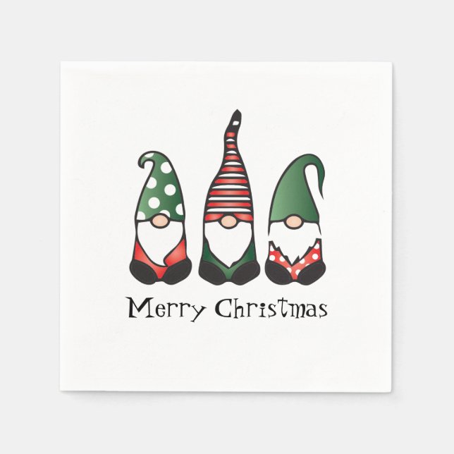 Merry Christmas Gnomes Red Green Napkin (Front)