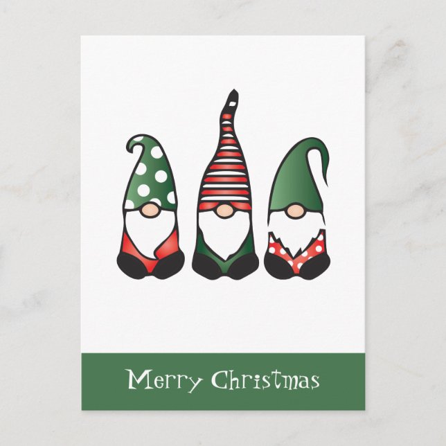 Merry Christmas Gnomes Red Green Postcard (Front)