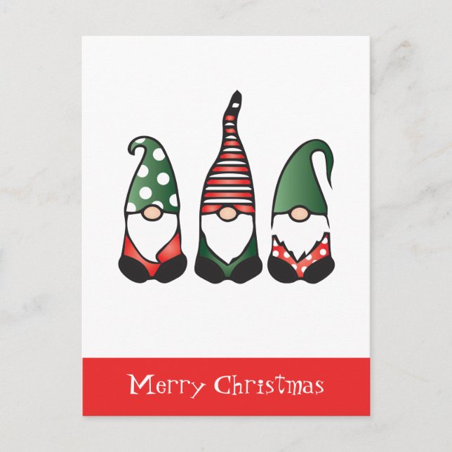 Merry Christmas Gnomes Red Green Postcard (Front)