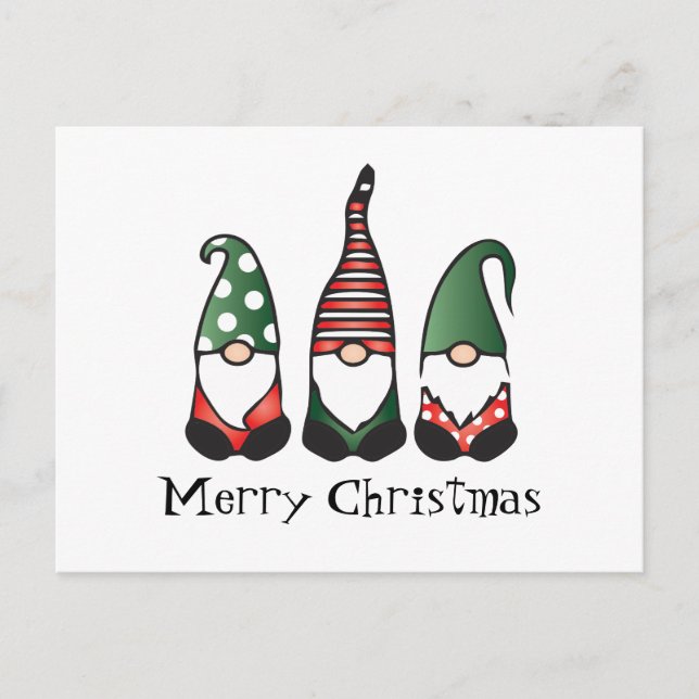 Merry Christmas Gnomes Red Green Postcard (Front)