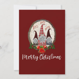 Merry Christmas Gnomes Red Rustic, Trendy  Card
