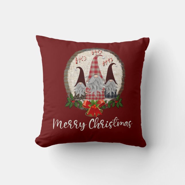 Merry Christmas Gnomes Rustic, Plaid, Trendy  Cushion (Front)