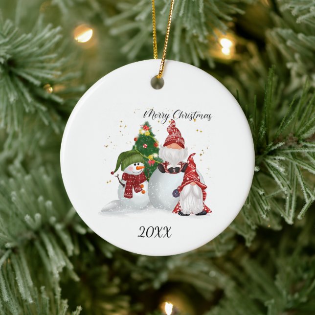 Merry Christmas Gnomes Snowman Ceramic Tree Decoration (Tree)