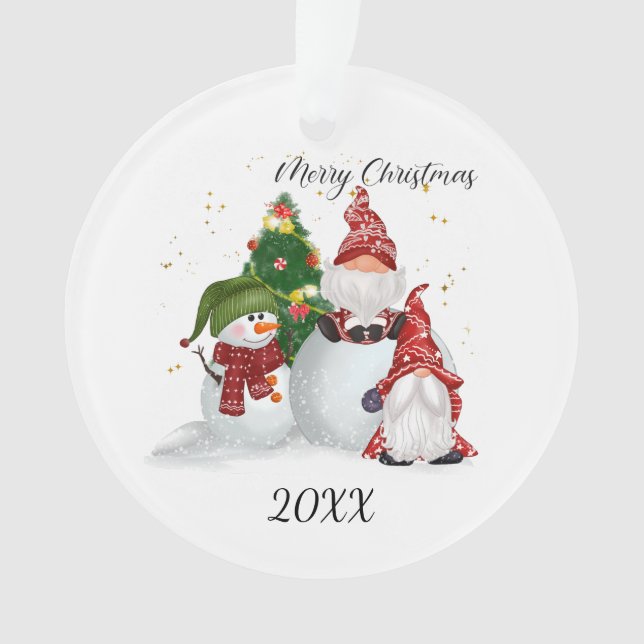 Merry Christmas Gnomes Snowman  Ornament (Front)