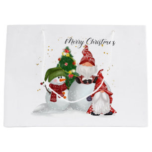 Merry Christmas Gnomes Snowmen Large Gift Bag