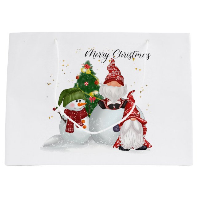 Merry Christmas Gnomes Snowmen  Large Gift Bag (Front)