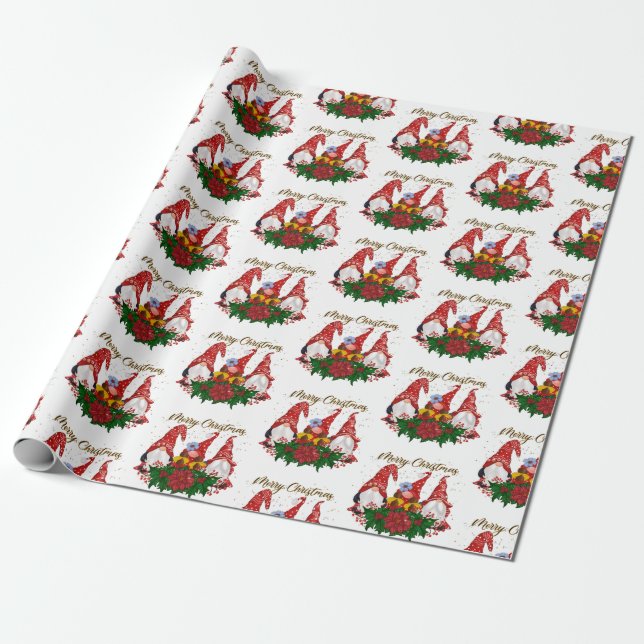 Merry Christmas Gnomes Trendy Cute Fun Holiday  Wrapping Paper (Unrolled)