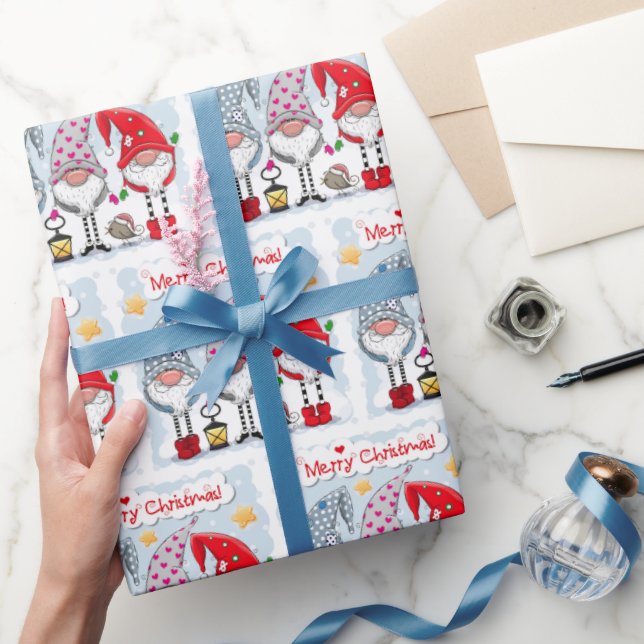 Merry Christmas Gnomes Watercolor Holiday Wrapping Paper (Gifting)