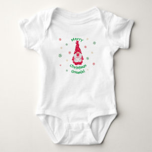   Merry Christmas Gnomie   Girl Gnome   Baby Bodysuit