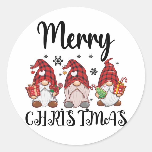 Merry Christmas Gnomies Christmas Gnomes  Classic Round Sticker (Front)