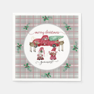 Merry Christmas Gnomies Gnome Red Truck Tree Farm Napkin