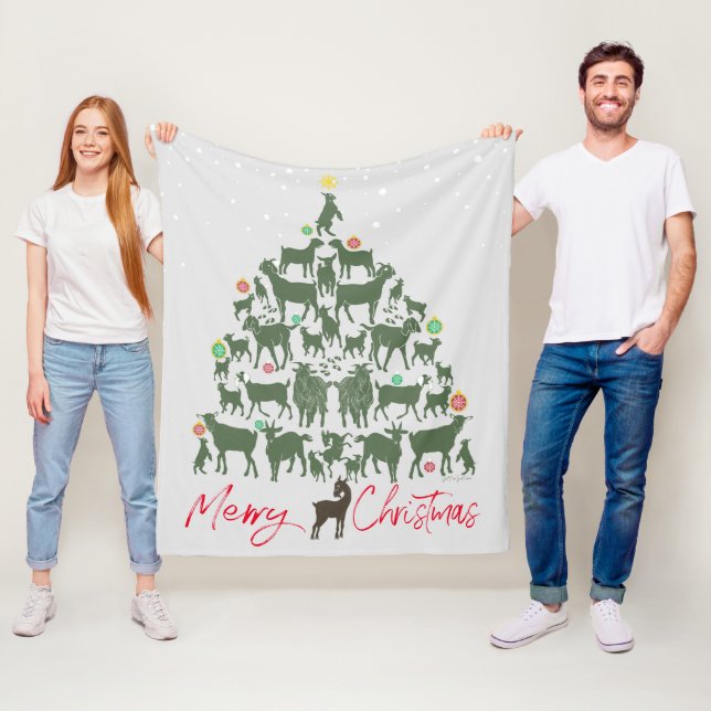 Merry Christmas Goat Christmas Tree Fleece Blanket (In Situ)