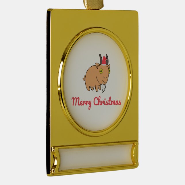 Merry Christmas Goat Gold Plated Banner Ornament (Right)