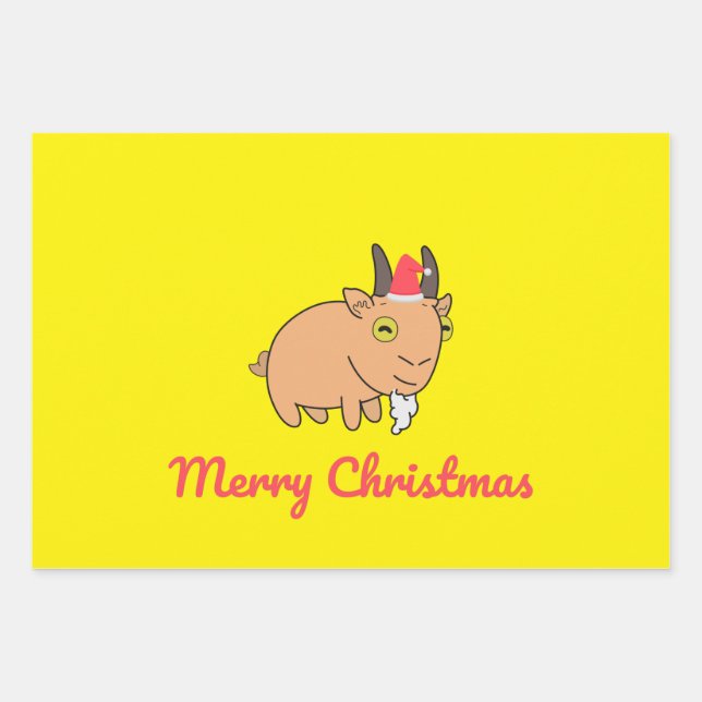 Merry Christmas Goat Wrapping Paper Sheet (Front 3)