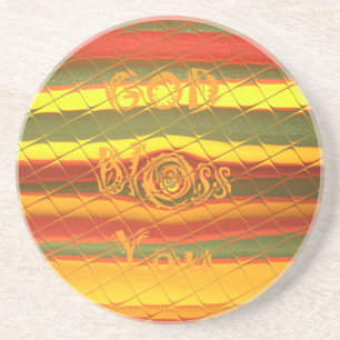 Merry Christmas God Bless You Colours Design Coaster