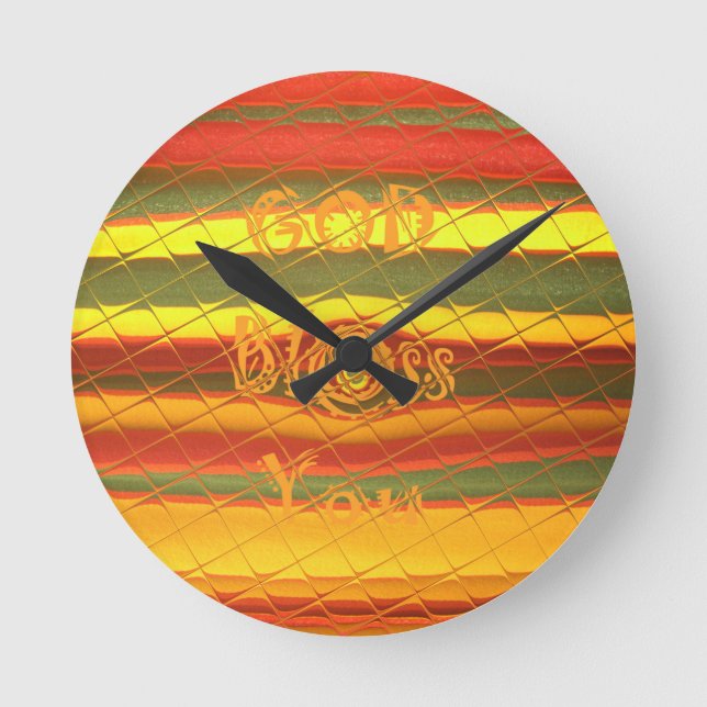 Merry Christmas God Bless You Colours Design Round Clock (Front)