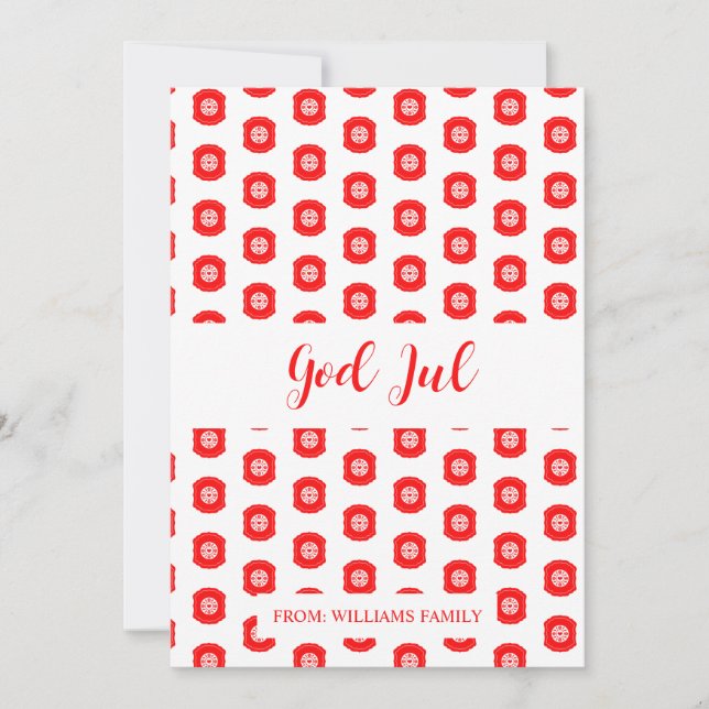 Merry Christmas God Jul Scandinavian Pattern Red Holiday Card (Front)