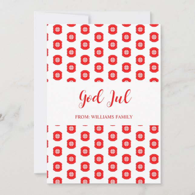 Merry Christmas God Jul Scandinavian Pattern Red Holiday Card (Front)