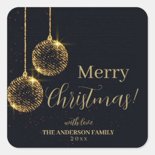 Merry Christmas Gold and Dark Blue Holiday  Square Sticker