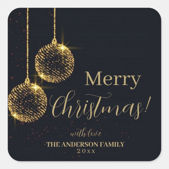 Merry Christmas Gold and Dark Blue Holiday  Square Sticker (Front)