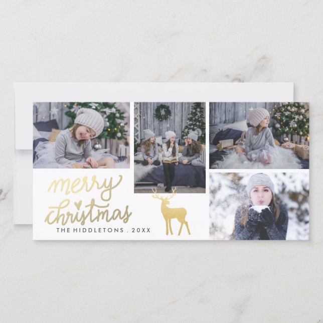 Merry Christmas Gold | Antler | Script Holiday Card (Front)