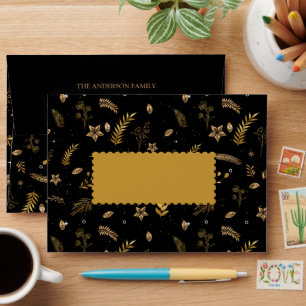 Merry Christmas Gold Arch Elegant, Modern Black Envelope