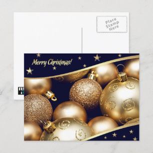 Merry Christmas. Gold Baubles Holiday Postcard