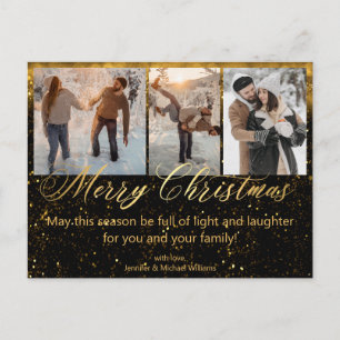 merry christmas gold black 3 photos collage luxury postcard