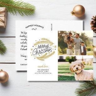 Merry Christmas Gold Botanicals, 2 Photos Postcard