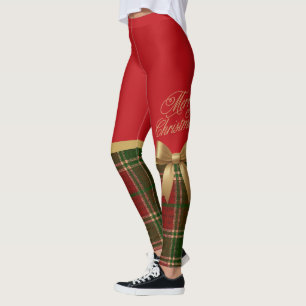 Merry Christmas Gold Bow Leggings