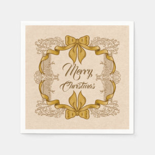Merry Christmas Gold Bow Vintage Napkin