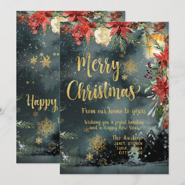 Merry Christmas Gold Calligraphy Holiday Card (Front/Back)