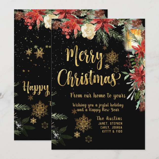 Merry Christmas Gold Calligraphy Holiday Card (Front/Back)