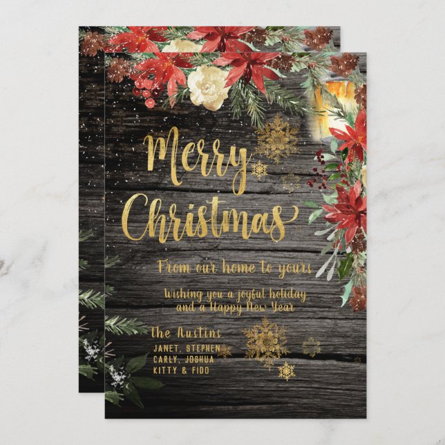 Merry Christmas Gold Calligraphy Rustic Board Card (Front/Back)