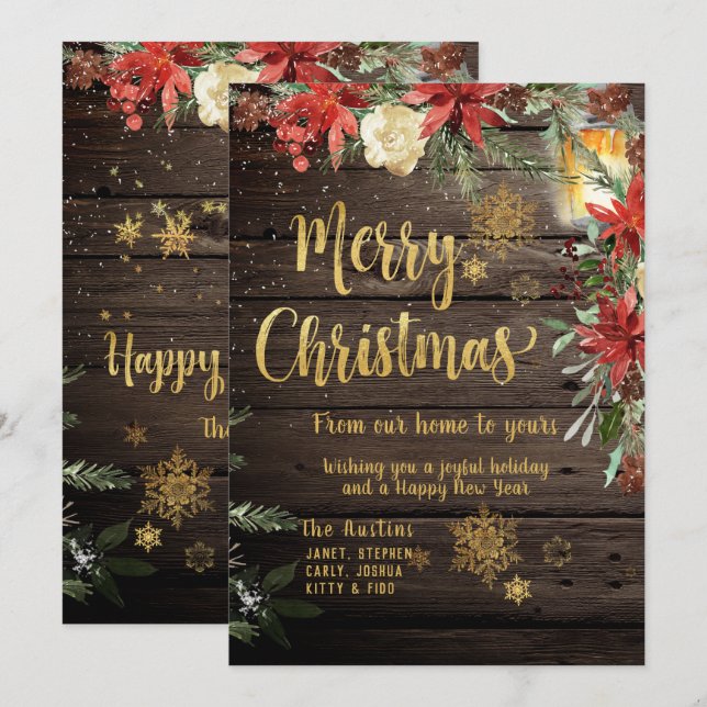 Merry Christmas Gold Calligraphy Rustic Board Card (Front/Back)