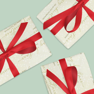 Merry Christmas Gold Calligraphy Script Custom Wrapping Paper Sheet