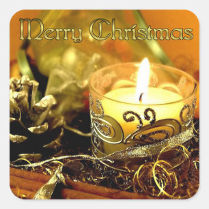 Merry Christmas Gold Candle Sticker