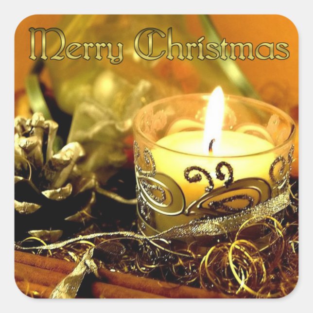 Merry Christmas Gold Candle Sticker (Front)