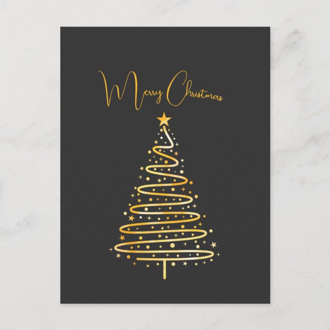 Merry Christmas gold Christmas tree holiday Postcard (Front)