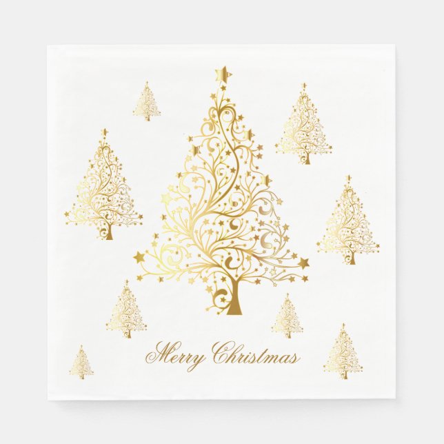 Merry Christmas Gold Christmas Trees Napkin (Front)