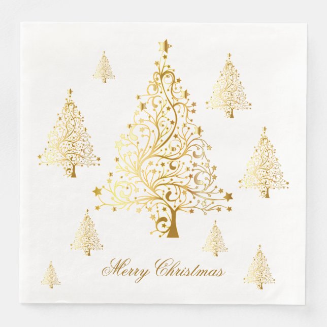Merry Christmas Gold Christmas Trees Napkin (Front)
