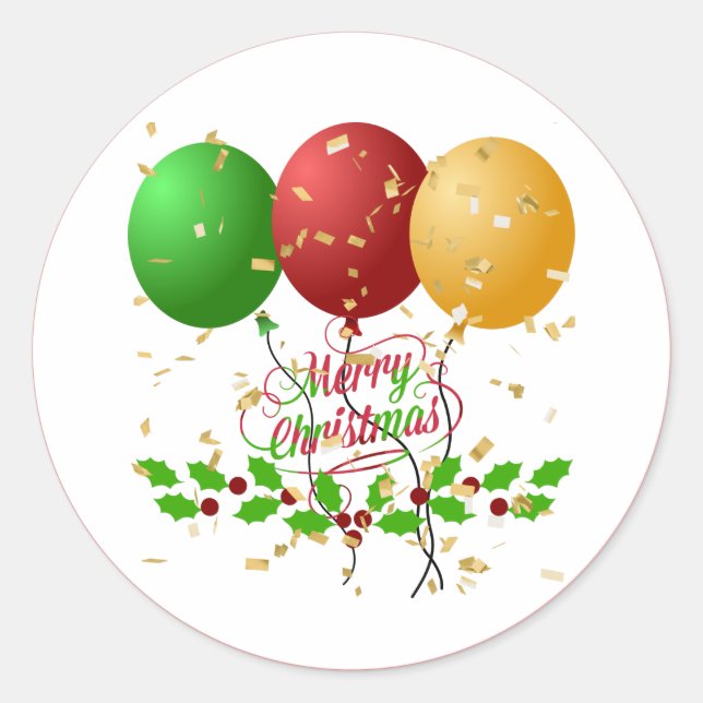 Merry Christmas, gold-coloured confetti, Classic Round Sticker (Front)