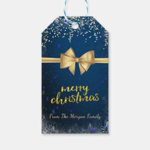 Merry Christmas, Gold Confetti, Bow Gift Tags