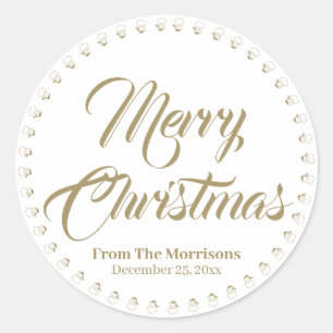Merry Christmas gold custom script name favour Classic Round Sticker