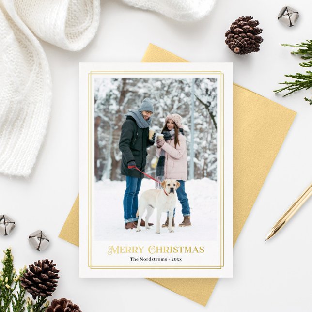 Merry Christmas Gold Decorative Photo Border Foil Holiday Card (Creator Uploaded)