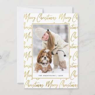 Merry Christmas Gold Elegant Photo Script Text Holiday Card